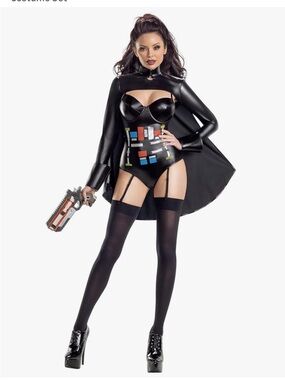 STAR WARS Inspired Sexy Darth Vader Black Faux Leather Sci‑Fi Bodysuit with Cape